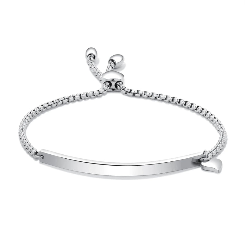 Stainless Steel Bracelet Adjustable ID Bangles Engrave Heart Bangle