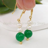 Style Akoya 4-5mm Pearl Green Jade Hook Earrings Elegant Lady Gift