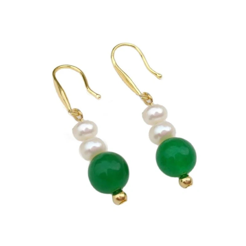 Style Akoya 4-5mm Pearl Green Jade Hook Earrings Elegant Lady Gift