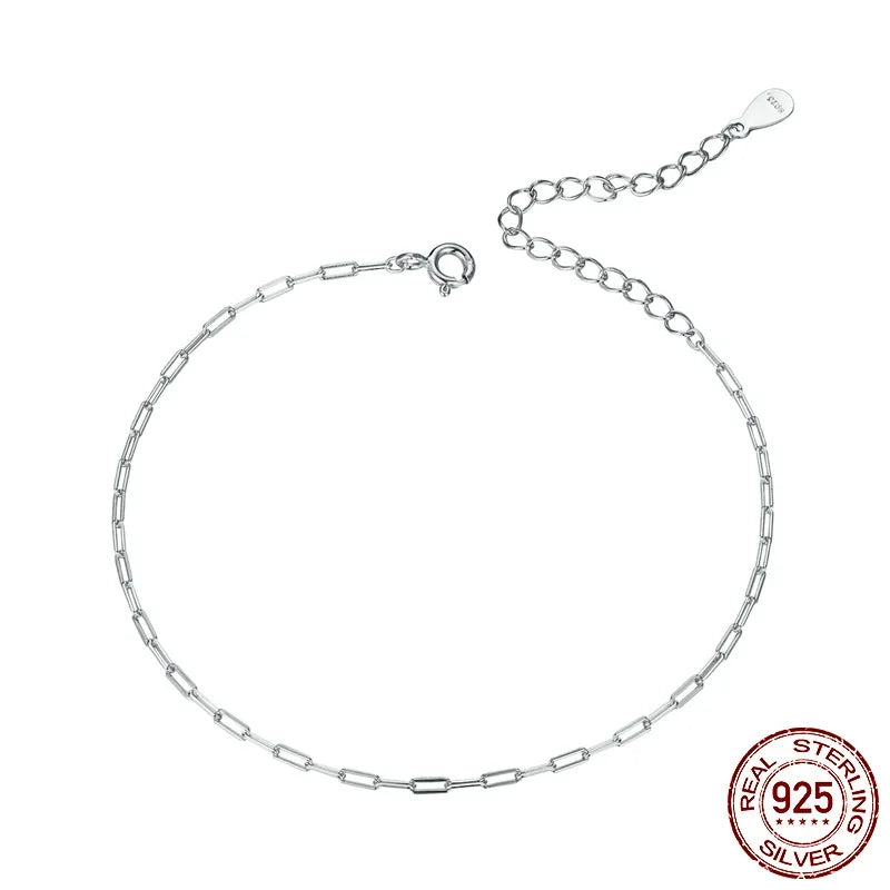 Minimalist 925 Silver Paper Clip Bracelet for Women