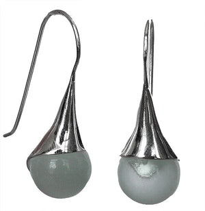 Cat's Eye Jade Opal 925 Silver Hook Earrings 1 1/2''