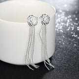 925 Silver Rose Flower Necklace Earrings Set Christmas Gift