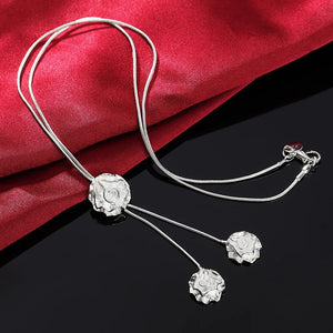 925 Silver Rose Flower Necklace Earrings Set Christmas Gift