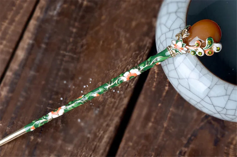Vintage Crystal Hairpin Ethnic Hair Jewelry Flowers Hair Stick