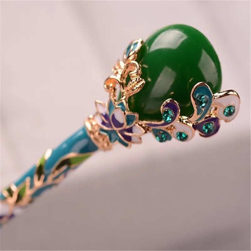 Vintage Crystal Hairpin Ethnic Hair Jewelry Flowers Hair Stick