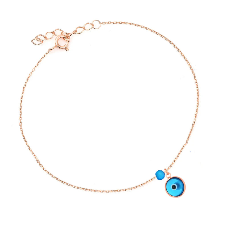 925 Silver Evil Eye Anklet with Glass