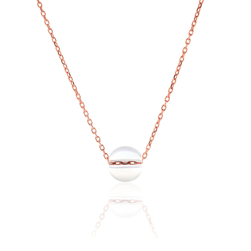 Women's 925 Silver Rose Plated Necklace with Quartz