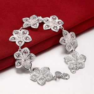 925 Sterling Silver Flower Charm Bracelet Wedding Party Christmas