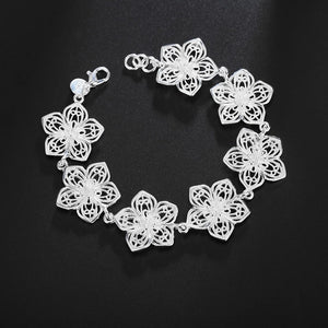 925 Sterling Silver Flower Charm Bracelet Wedding Party Christmas