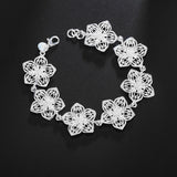 925 Sterling Silver Flower Charm Bracelet Wedding Party Christmas