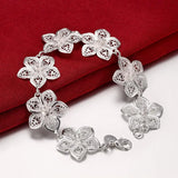 925 Sterling Silver Flower Charm Bracelet Wedding Party Christmas
