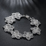925 Sterling Silver Flower Charm Bracelet Wedding Party Christmas