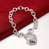 Romantic Hollow Heart 925 Sterling Silver Bracelet for Women