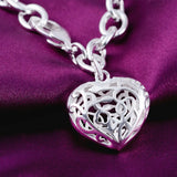 Romantic Hollow Heart 925 Sterling Silver Bracelet for Women