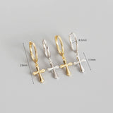 925 Silver Cross Crystal Diamond Zircon Hoop Earrings