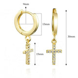 925 Silver Cross Crystal Diamond Zircon Hoop Earrings