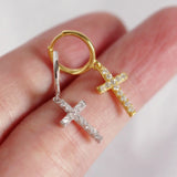 925 Silver Cross Crystal Diamond Zircon Hoop Earrings