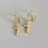 925 Silver Cross Crystal Diamond Zircon Hoop Earrings