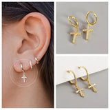 925 Silver Cross Crystal Diamond Zircon Hoop Earrings