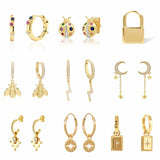 925 Silver Asymmetrical Star Moon Earrings Crystal Charms Studs