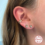925 Silver Asymmetrical Star Moon Earrings Crystal Charms Studs