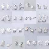 925 Silver Cat Star Stud Earrings Allergy-Free Gift