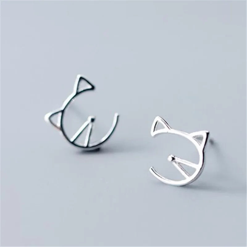 925 Silver Cat Star Stud Earrings Allergy-Free Gift