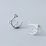 925 Silver Cat Star Stud Earrings Allergy-Free Gift