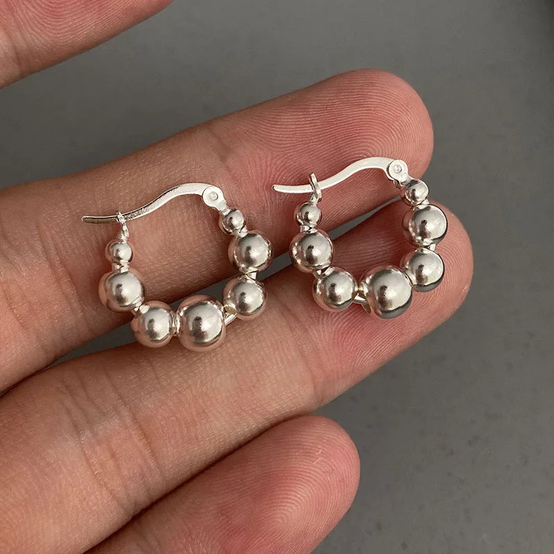 925 Silver Hoop Earrings String of Beads Birthday Party Jewelry