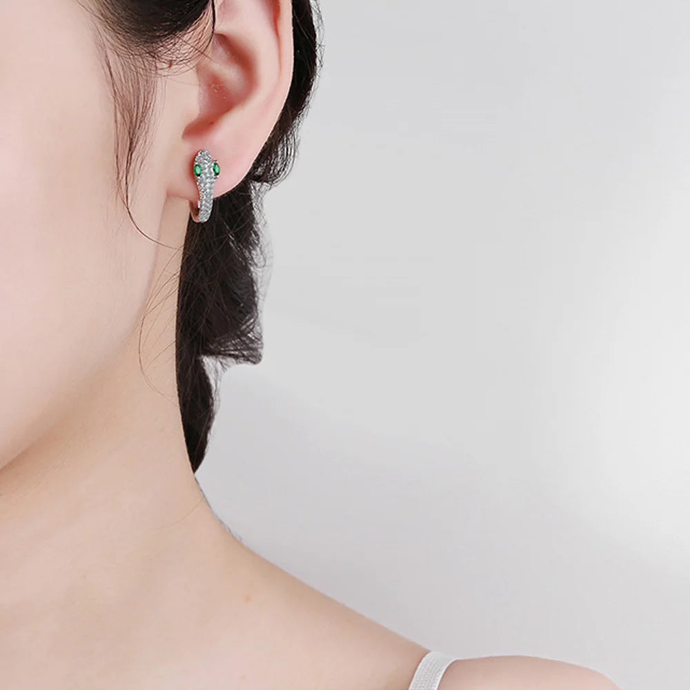 925 Silver Snake Stud Earrings Zircon Hoop Vintage Jewelry