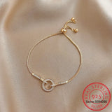 925 Sterling Silver Snake Chain Circle Bracelet Zircon Party Jewelry