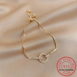 925 Sterling Silver Snake Chain Circle Bracelet Zircon Party Jewelry