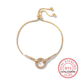 925 Sterling Silver Snake Chain Circle Bracelet Zircon Party Jewelry