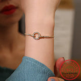 925 Sterling Silver Snake Chain Circle Bracelet Zircon Party Jewelry