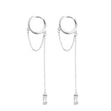 925 Silver Tassel Crystal Long Drop Earrings for Women