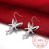 925 Sterling Silver Vintage Earrings for Women Angel Wing Long Ear Jewelry