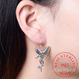 925 Sterling Silver Vintage Earrings for Women Angel Wing Long Ear Jewelry