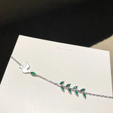 925 Silver Wedding Bracelet Crystal Leaf Bird Charm Jewelry