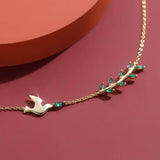 925 Silver Wedding Bracelet Crystal Leaf Bird Charm Jewelry
