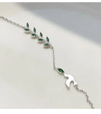 925 Silver Wedding Bracelet Crystal Leaf Bird Charm Jewelry
