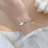 925 Silver Wedding Bracelet Crystal Leaf Bird Charm Jewelry