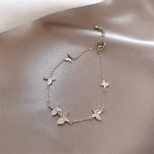925 Silver Wedding Bracelet for Women Crystal Butterfly Hand Charm Bracelet