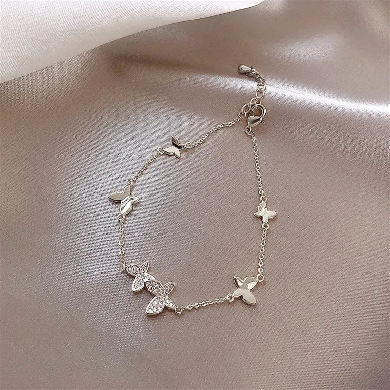 925 Silver Wedding Bracelet for Women Crystal Butterfly Hand Charm Bracelet