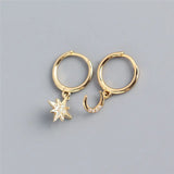 Silver Asymmetrical Star Moon Earrings Crystal Charms Stud Earrings
