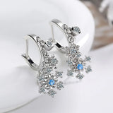 925 Sterling Silver Drop Earrings for Women Zircon Snowflake Bride Jewelry