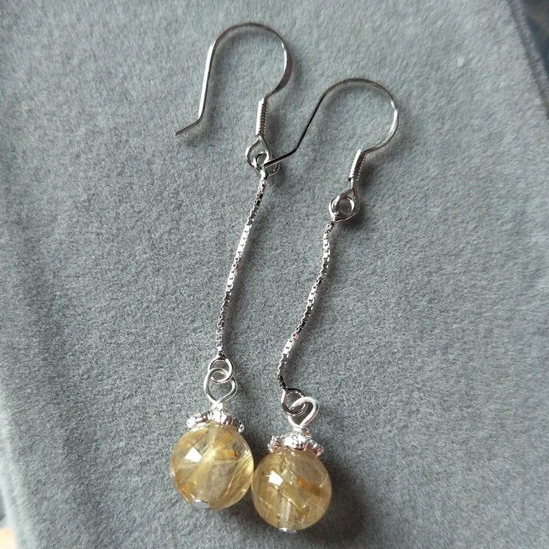 925 Silver Woman Jewelry Rutilated Quartz Crystal Earrings