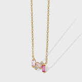 Pink Dazzling CZ Necklace Women Girls Zircon Clavicle Chain Wedding Jewelry