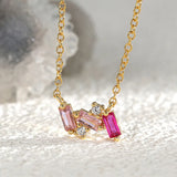 Pink Dazzling CZ Necklace Women Girls Zircon Clavicle Chain Wedding Jewelry