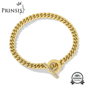 Punk Cuban Chain Bracelet with Zircon Buckle for Women