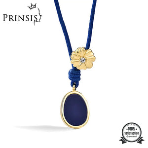 PrinSis Rope Charm Necklace Zircon Flower Pendant Chain for Women